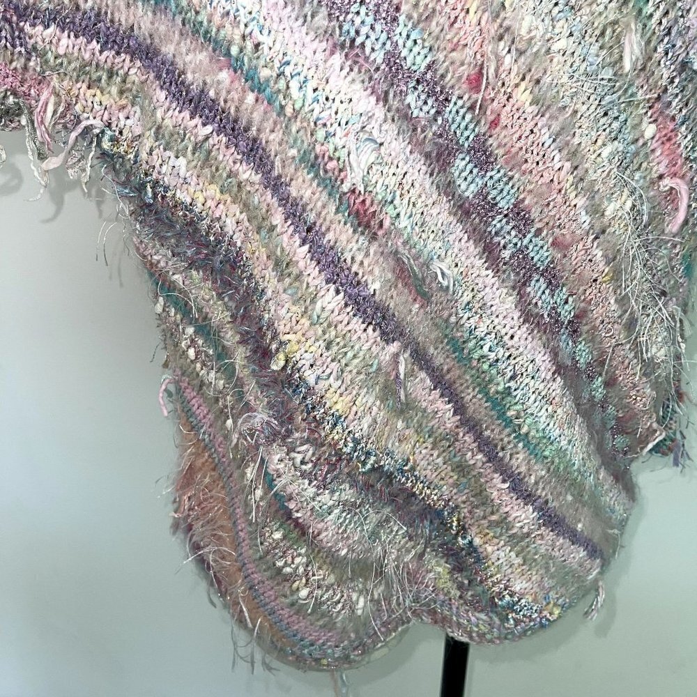 Vintage Womens Pullover Sweater Size Medium Pastel Striped Mixed Knit Handmade - Picture 10 of 13